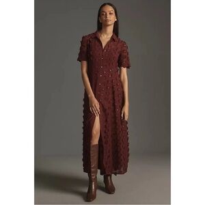 Anthropologie x Porridge Short-Sleeve Sheer 3D Floral Wine Shirtdress | NWT | XS